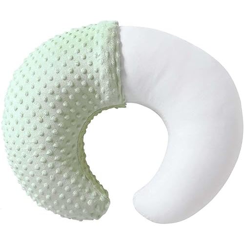 QUENESS Nursing Pillow and Positioner, Breastfeeding, Bottle Feeding, Baby Sitting Support with Removable Ultra Soft Cover, Tummy Time Support for Baby Boys and Girls (Green)