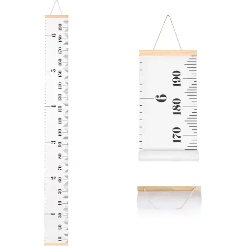 SUJAYU Growth Chart for Kids, Canvas Height Chart Ruler Removable Wood Hanging Wall Ruler Measurement Chart for Home Decoration (White)