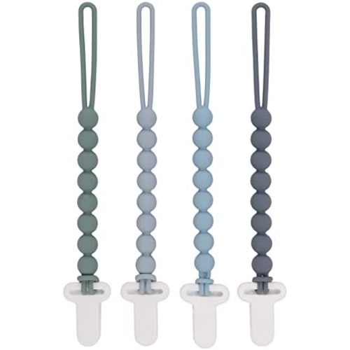 4-Pack Silicone Pacifier Clips with One-Piece Beads for Baby Boys and Girls - Flexible and Rust-Free Holders for Teething Relief and Baby Essentials, Safe for Newborns (Grey)