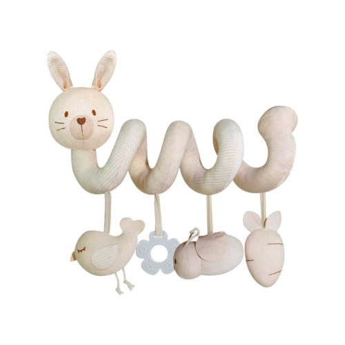 13.8in Organic Cotton Hanging Spiral Activity Toy, Multi-Sensory Bed Wrap for Sensory Development, Early Learning Cognitive Toy, Soft Plush Animal Decorations (Rabbit)