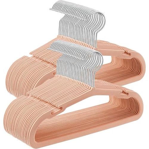 SONGMICS Baby Hangers 50 Pack, 11 x 6.9 Inches, Non-Slip Velvet Kids Hangers for Closet, Space-Saving, Wide Shoulder Notches, Coral Pink UCRF037R01