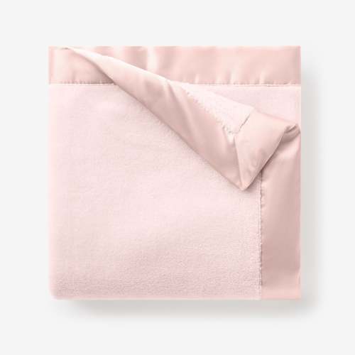 Pale Pink Satin Trim Flannel Fleece Baby Stroller Blanket