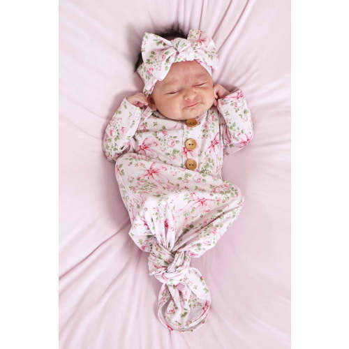 Bows in Bloom Newborn Baby Knot Gown & Hat Set | Pink