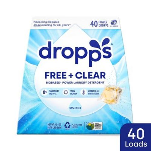 Dropps Laundry Odor & Stain Biobased Detergent Pods Free + Clear - Unscented - 40ct