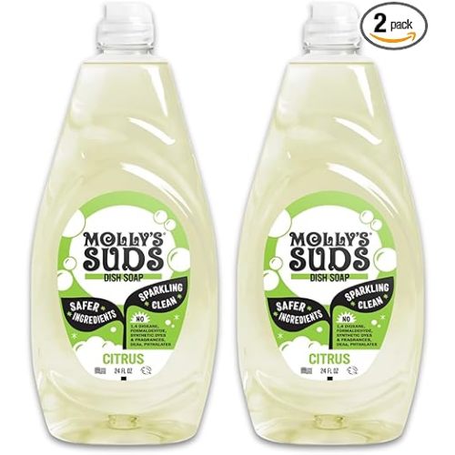 Molly's Suds Liquid Dish Soap | Clean, Simple Ingredients | Extra Scrubbing Power | Citrus Scent, 24 oz - 2 Pack