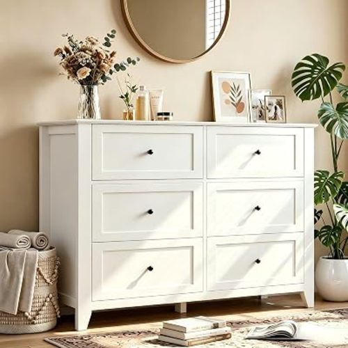 Garvee White 6-Drawer Dresser for Bedroom, 41.7" L Entryway Storage Drawers