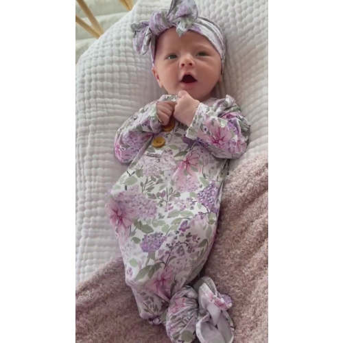 Newborn Baby Knot Gown & Hat Set | Lavender Lullaby