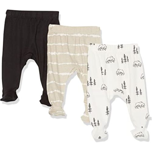 HonestBaby 3-Pack Footed Pants Roomy Fit Pull on Bottoms 100% Organic Cotton for Infant Baby Boys, Girls & Unisex (Legacy)