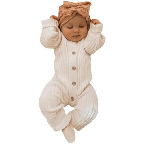 Aoswep - Lovely Solid Color Baby Long Sleeve Jumpsuit baby girl bodysuit (0-3 Months)