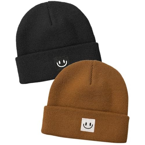 FURTALK Baby Beanie 2 Pack Toddler Winter Hat Embroidered Knit Cap Ages 0-8 | 2-pack embroidered baby beanies, 100% acrylic outer, 95% polyester/5% spandex lining, warm kids hats, school, daycare, gifts