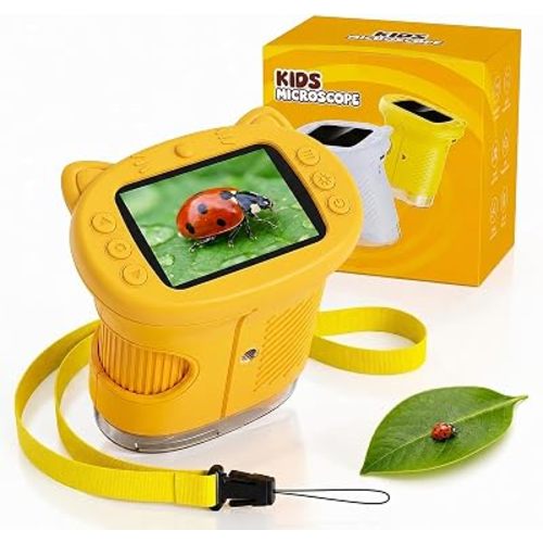 Kids Microscope, 4K 1000X Zoom, 2.4" Screen, STEM Toy for Ages 4-8