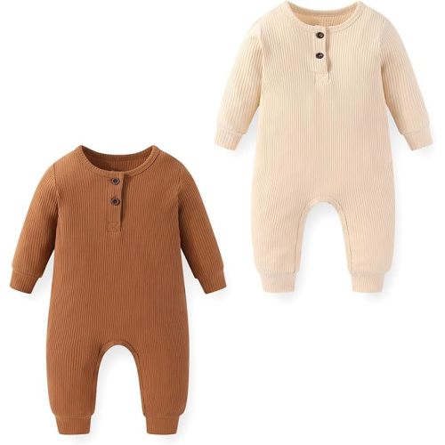 Unisex Baby Long Sleeve Romper 2 Pack Soft One-Piece Jumpsuits