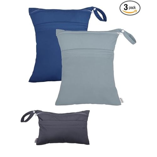 ALVABABY 3 Cloth Diaper Wet Dry Bags Waterproof Reusable with Two Zippered Pockets Travel Beach Pool Daycare Soiled Baby Items Yoga Gym Bag for Swimsuits or Wet Clothes Small medium Large 3L-SML01