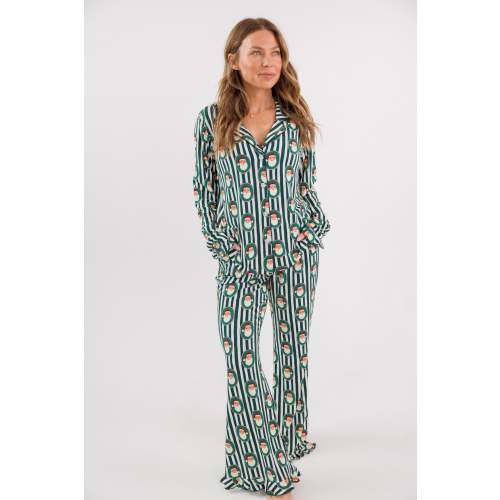 Green Santa Claus Lane Women's Long Sleeve Ruffle Set