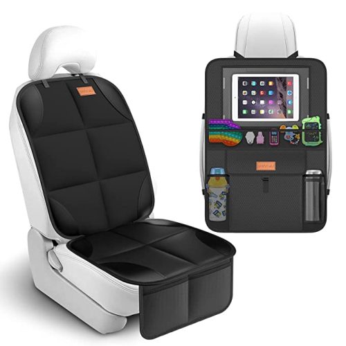 SMART ELF Backseat Car Organizer Kick Mat with Storage Pockets, Large Waterproof Baby Car Seat Protector for Leather and Fabric