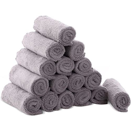 Cute Castle Ultra-Soft Baby Washcloths, 16 Pack - 9" by 9", Gentle on Sensitive Skin for Face and Body, Plush, Super Absorbent Wash Clothes for Girls and Boys, Grey