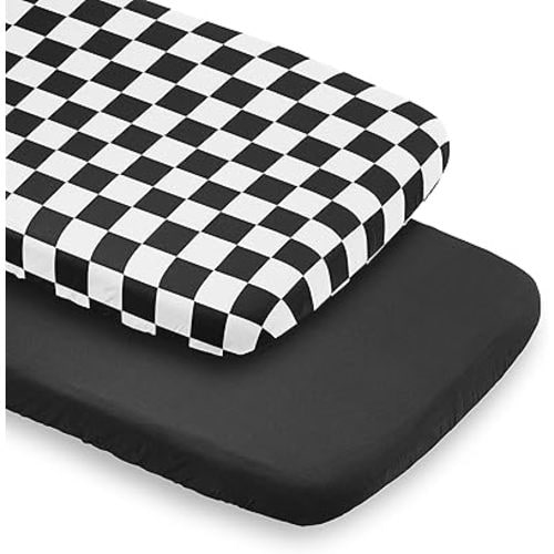 Sweet Jojo Designs 2-Piece Baby Bassinet Sheets Set (Black/White Gingham Checkered Plaid) for Boy/Girl, Infant Newborn Nursery, Oval, Rectangle & Hourglass Mattress (Solid Onyx & Classic Checkerboard)