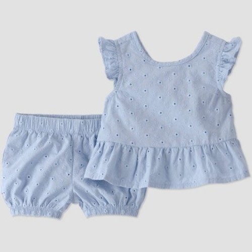 Little Planet by Carter's Baby Girls' Organic 2pc Floral Ruffle Woven Set - Blue 3M