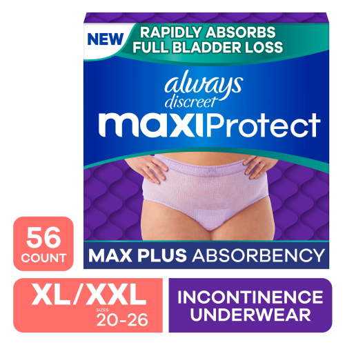 Always Discreet MaxiProtect - Adult Diapers for Women XL/XXL, Maximum Plus Incontinence, 56 Count