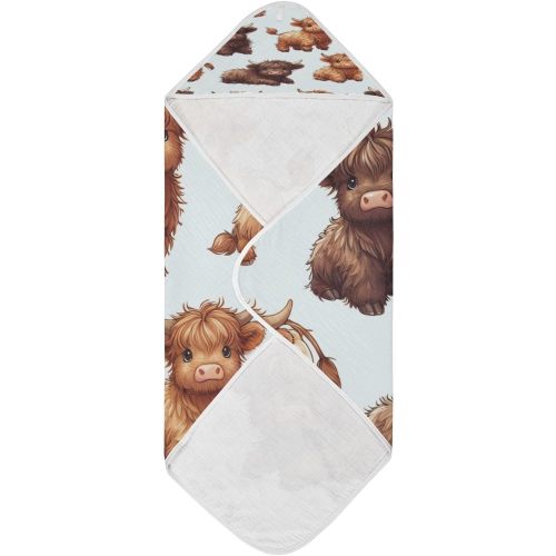Highland Cows Hooded Baby Bath Towels, Cotton Soft Hooded Towel for Babies - Absorbent Baby Bath Towels 30x30 Inch