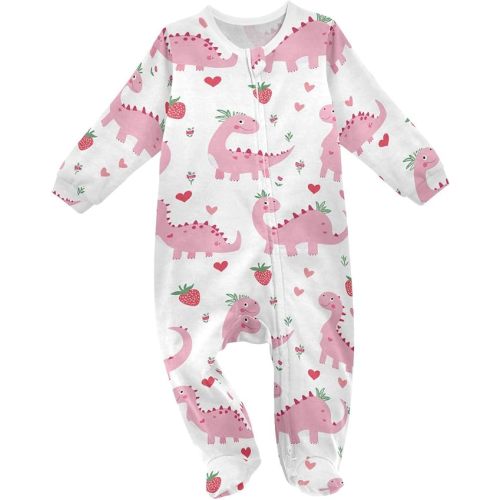 Vdsrup Baby One-Piece Footies Pink Dinosaurs Hearts Strawberry Rompers Newborn Pajamas Cotton Footed Pjs for Boys Girls 3M