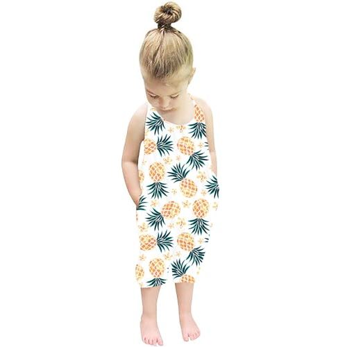 RAISEVERN Toddler Girls Halter Backless Romper Baby Kid Jumpsuit Pants Clothes with Pocket Size 1-6 T