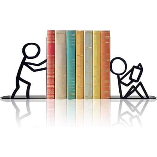 Bookends Decorative Metal Unique Office Desk Bookends Cute Book Ends Reading Decor Bookshelf Decor for Office School Library Bedroom, Book Lovers Gift
