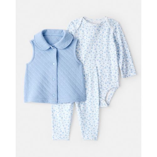 Baby Girl 3-Piece Floral Vest Outfit Set - Blue - Carter's | Carter's