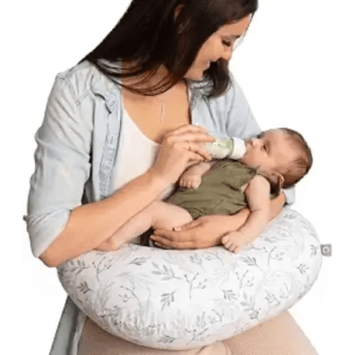 Boppy Nursing Pillow - Verified Safe Breastfeeding Pillow with Softer Fill for Comfortable Support, Machine Wash & Dry Cover, Non-Toxic Materials - Gray Gentle Leaves