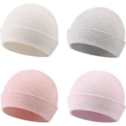 Newborn Cotton Soft Double-Layer Beanie, 4 Pack
