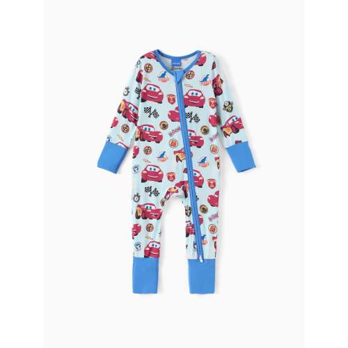 Cars Bamboo Baby Boy Lightning McQueen 2-Way Zip Onesies Anti Slip Long-sleeve Footie Blue