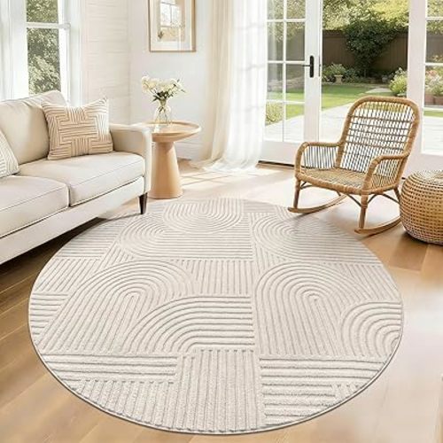 Pauwer 6ft Washable Area Rugs for Living Room Modern Beige Solid Color Soft Fluffy Rugs for Bedroom Non Slip Boho Accent Indoor Mat Floor Carpet Cover for Kids Dining Room Kitchen Office