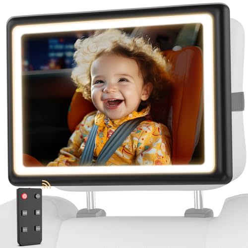 Baby Car Mirror with Light - Remote Control, 360° Adjustable, Shatter Resistant Car Seat Mirror - Clear Night Vision, Easy Installation for Rear Facing Infants (2 Pack)