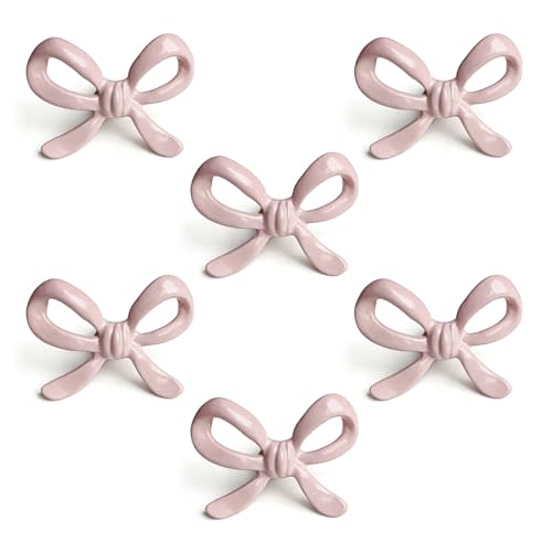 Pink Bow Drawer Pulls & Cabinet Knobs - Coquette Style Solid Metal (6-Pack) - Vintage Dresser Handles with 3 Screw Sizes for Nursery, Girls' Room & Vanity