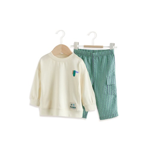 Pet Graphic Sweater & Stripe Pants Set