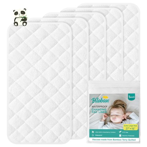 Changing Pad Liners - 5 pack, Bamboo Terry Surface, Waterproof & Absorbent, Diaper Mat