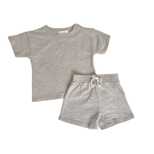 Everyday Organic Cotton Jersey Shirt & Shorts Set Sand | Little Alii