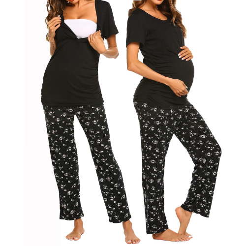 Avidlove Women Maternity Nursing Pajamas Sets Breastfeeding Floral Sleepwear Short Sleeve Henley Tops and Long Pj Pants Pregnancy Nightwear