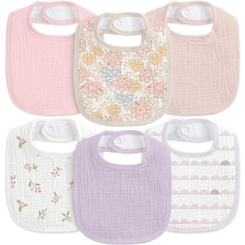 6-Pack Muslin Baby Bibs for Drooling & Teething, Absorbent Bib