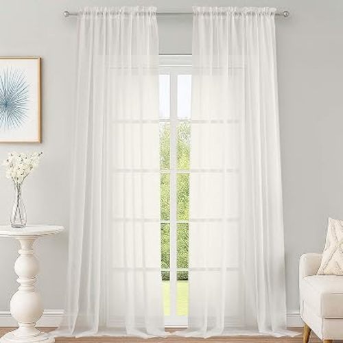 OWENIE Ivory Sheer Curtains 108 Inch Long 2 Panels for Living Room 59" Wide