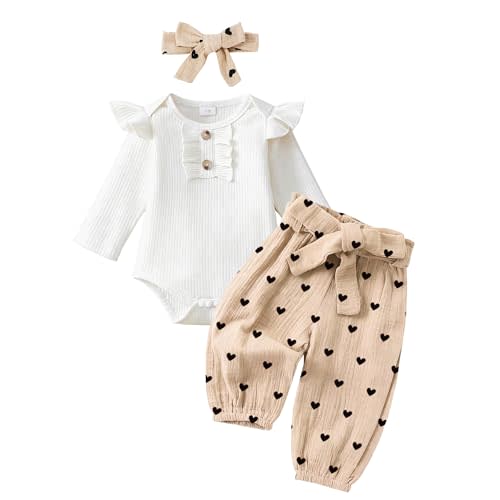 Newborn Baby Girl Clothes Ribbed Knit Romper Heart Daisy Print Pants for 0 3 6 12 18 24 Months Girl Outfits