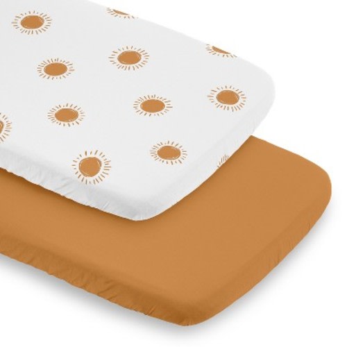 Sweet Jojo Designs Boy, Girl, Gender Neutral Baby Bassinet Fitted Sheets Set Boho Sun Orange and White 2pc