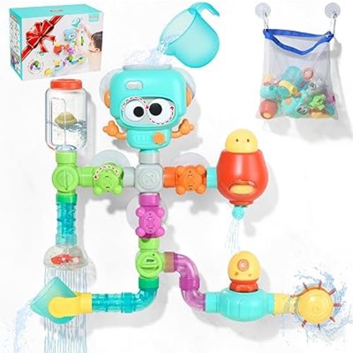 Bath Toys for Kids Ages 4-8 | 27PCS DIY Water Pipe Assembly Kit with Storage Bag | STEM Building Educational Bathtub Toys for Toddler 3-5 | Creative Shower Toy Birthday Gifts for Boys & Girls