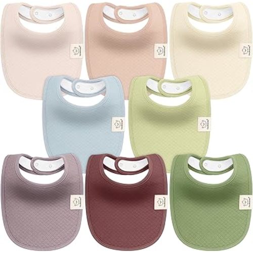KeaBabies 8-Pack Organic Baby Bibs for Girls, Boys - Quilted Cotton Cloth Baby Drool Bibs for Drooling and Teething Toddler, Newborn, Infant, Soft & Super Absorbent (Moor)