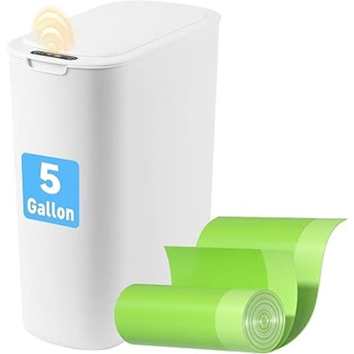 5 Gallon Motion Sensor Bathroom Automatic Trash Can with Lid (5 Gallon White)