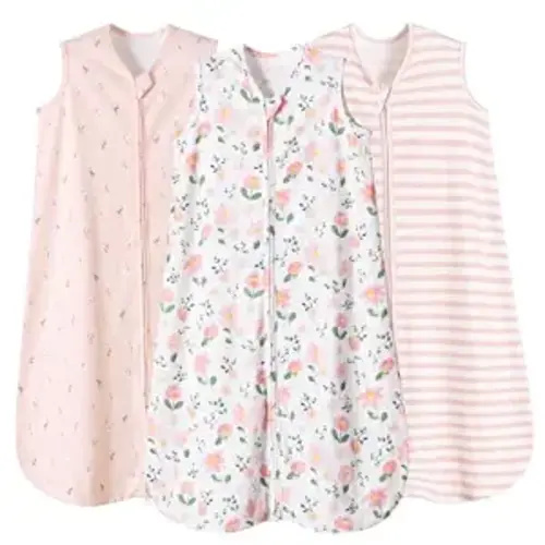 PHF 100% Organic Cotton Baby Sleep Sack 6-12 Months, Soft Lightweight Wearable Blanket for Babies, 2-Way Zipper 0.3 TOG Comfy Toddler Sleeping Sack 3 Pack for Boys Girls Neutral, Pink Floral (Medium)
