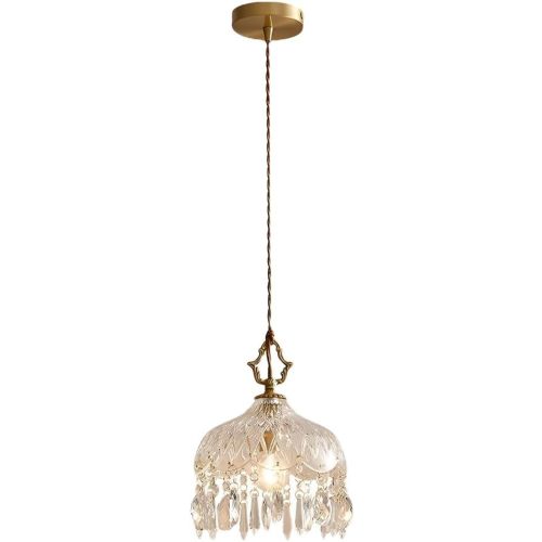 Clearn Glass Lampshade Pendant Lamp,French Brass Vintage Crystal Glass Pendant Light,Adjustable Hanging Single Head Hanging Lamp,for Kitchen Island Hallway Bedroom Farmhouse