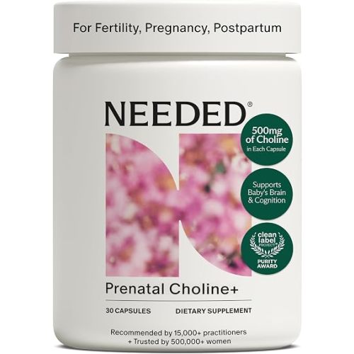 Needed. Prenatal Choline+ Liquid Capsules for Cognitive Development - Choline Supplements For Pregnancy - Aids Baby Brain Development & Supports Healthy Pregnancy - Third Party Tested - 30 Liquid Caps