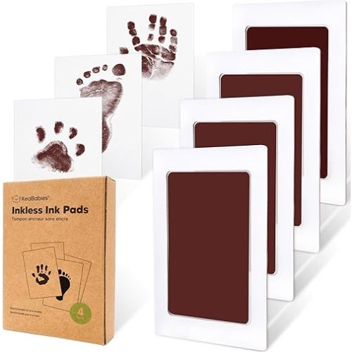 4pk Inkless Baby Hand and Footprint Kit, Mess Free Ink Pads (Auburn, R)