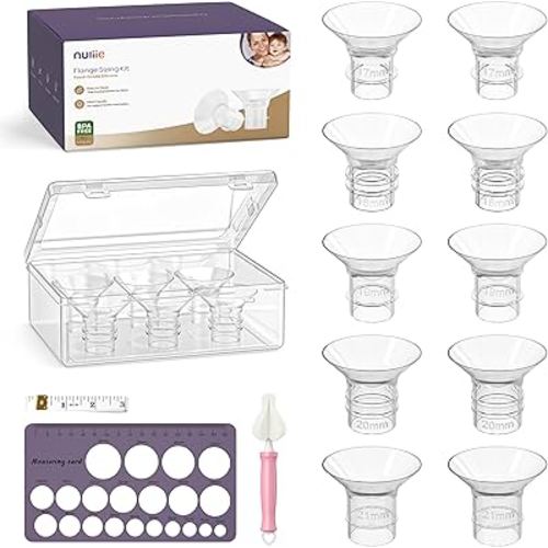 Nuliie 10PCS Silicone Flanges Insert Replacement Kit, Flange Sizing Kit 17/18/19/20/21mm for 24mm Flange/Shield Breast Pumps, Pumping Essential Kit for Moms